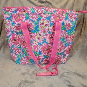 Lilly Pulitzer Cooler Tote Bag Womens Pink Blue Floral Insulated Corkscrew
